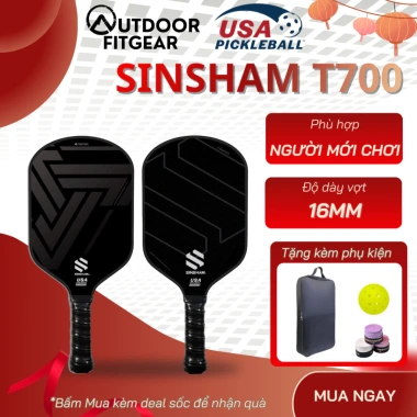 Vợt Pickleball SINSHAM Carbon T700 16mm Nhám, Tay Cầm Da, Tặng Túi Đựng