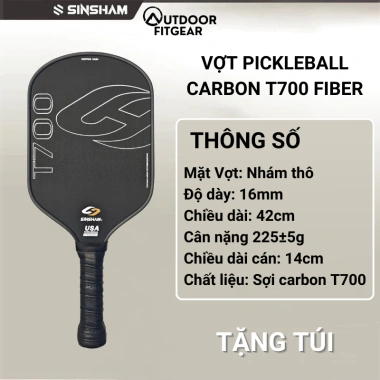 Vợt Pickleball SINSHAM Carbon T700 16mm Nhám, Tay Cầm Da, Tặng Túi Đựng 6 Vợt Pickleball SINSHAM Carbon T700 16mm Nhám, Tay Cầm Da, Tặng Túi Đựng 6