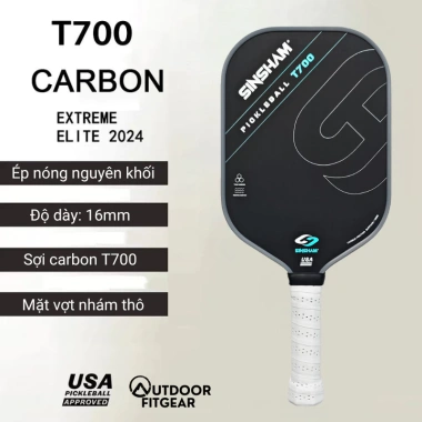 Vợt Pickleball SINSHAM Carbon T700 16mm Nhám, Tay Cầm Da, Tặng Túi Đựng