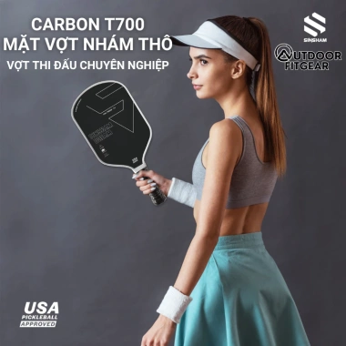 Vợt Pickleball SINSHAM Carbon T700 16mm Nhám, Tay Cầm Da, Tặng Túi Đựng