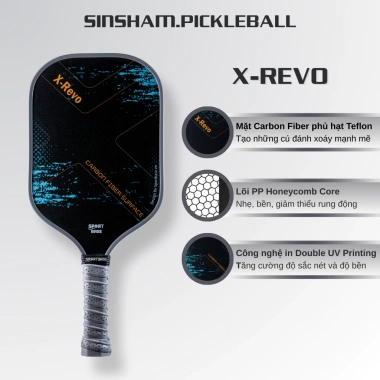 Vợt Pickleball Sportbase X-Revo-05 Carbon Fiber cao cấp, lõi tổ ong giảm rung - Giá chỉ 1.58 triệu