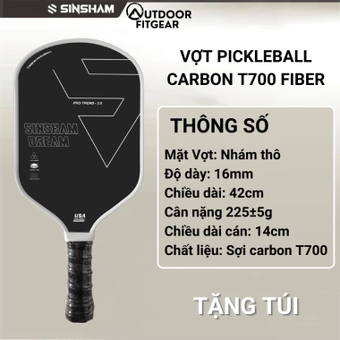 Vợt Pickleball T700 Carbon 16MM Bề Mặt Mờ Siêu Nhẹ, Sợi Nóng Pro, Giá 651.000₫