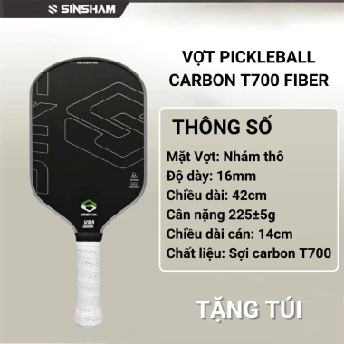 Vợt Pickleball T700 Carbon 16MM Bề Mặt Mờ Siêu Nhẹ, Sợi Nóng Pro, Giá 651.000₫
