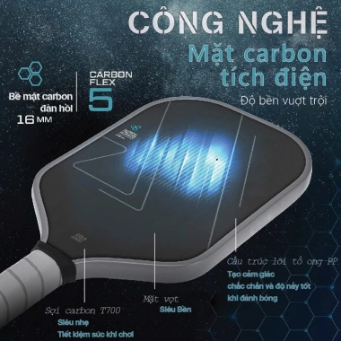 Vợt Pickleball T700 Carbon 16mm Siêu Nhẹ, Chống Mài Mòn, Bền Lâu - Giá 229.000 VND