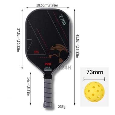 Vợt Pickleball T700 PRO Sport24h - Carbon cao cấp, mặt nhám siêu nhẹ, bộ trẻ em và người lớn, giá ưu đãi 190.000₫