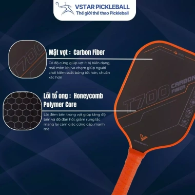 Vợt Pickleball T700 Pro VIVN SPORT mặt nhám siêu nhẹ - công thủ toàn diện, chỉ 299.000₫