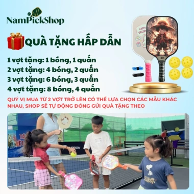 Vợt Pickleball Trẻ Em 14mm Sợi Thủy Tinh, Lõi Tổ Ong, In 2 Mặt, Tặng Bóng và Quấn Vợt, Bền Bỉ Giá Ưu Đãi 189k 2
