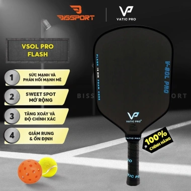 Vợt Pickleball Vatic Pro Vsol Pro Flash - Lõi Carbon, Độ Nảy Cao, Kiểm Soát Tốt, Nhẹ, Trợ Lực