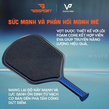 Vợt Pickleball Vatic Pro Vsol Pro Flash - Lõi Carbon, Độ Nảy Cao, Kiểm Soát Tốt, Nhẹ, Trợ Lực
