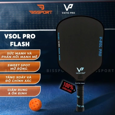 Vợt Pickleball Vatic Pro Vsol Pro Flash - Lõi Carbon, Độ Nảy Cao, Kiểm Soát Tốt, Nhẹ, Trợ Lực