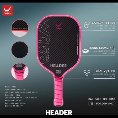 Vợt Pickleball Wika Header Chính Hãng Carbon T1.000 Độ Nhám Cao Full Box - Giá 1,089,000₫