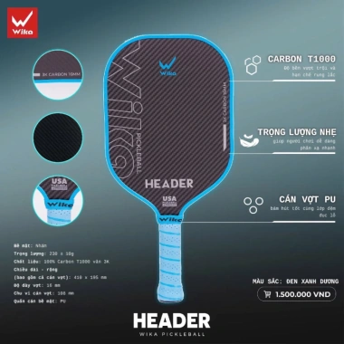 Vợt Pickleball Wika Header Chính Hãng Carbon T1.000 Độ Nhám Cao Full Box - Giá 1,089,000₫