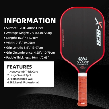 Vợt Pickleball X-Ace PERFORMANCE 16mm Cacbon – Tay Cầm Chống Trượt, Dành Cho Người Mới, Giá Ưu Đãi 799.000₫