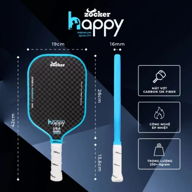Vợt Pickleball Zocker Happy HP3 Carbon Premium Bền Bỉ Giá Ưu Đãi 1,5 Triệu