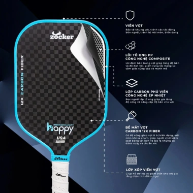 Vợt Pickleball Zocker Happy HP3 Carbon Premium Bền Bỉ Giá Ưu Đãi 1,5 Triệu