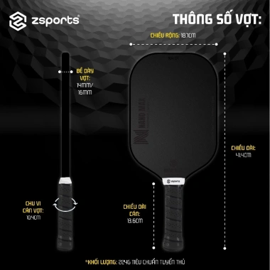 Vợt Pickleball ZSPORTS Z07 Gen3 Core Carbon T700 siêu nhám, kèm bao đựng - Giá 1,3 triệu