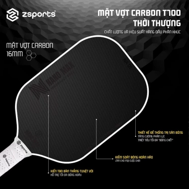 Vợt Pickleball ZSPORTS Z07 Gen3 Core Carbon T700 siêu nhám, kèm bao đựng - Giá 1,3 triệu