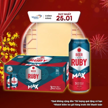 Voucher 169k Bia Red Ruby Max 24 Lon 330ml - Giảm giá tới 500k, Thùng 4,5% ABV