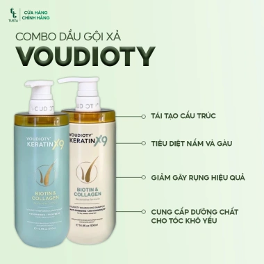 Voudioty Keratin X9 500ml - Dầu gội xả biotin collagen phục hồi tóc hư tổn, giảm giá 220k VND