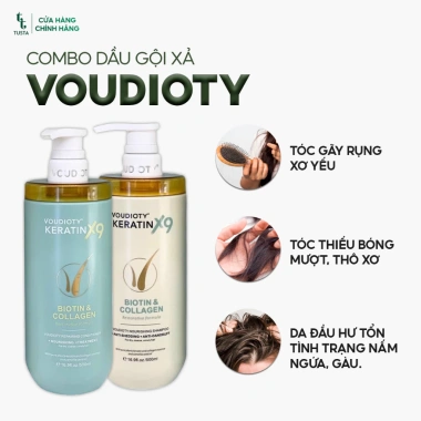 Voudioty Keratin X9 500ml - Dầu gội xả biotin collagen phục hồi tóc hư tổn, giảm giá 220k VND
