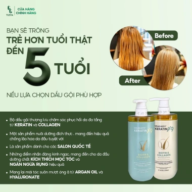 Voudioty Keratin X9 500ml - Dầu gội xả biotin collagen phục hồi tóc hư tổn, giảm giá 220k VND