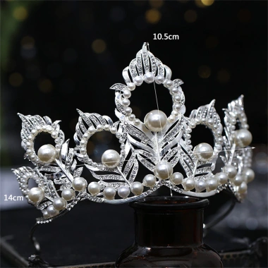 Vương miện bạc Baroque công chúa trưởng thành lá họa tiết kim cương giả phù dâu cô dâu