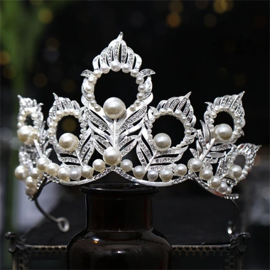 Vương miện bạc Baroque công chúa trưởng thành lá họa tiết kim cương giả phù dâu cô dâu 5 Vương miện bạc Baroque công chúa trưởng thành lá họa tiết kim cương giả phù dâu cô dâu 5