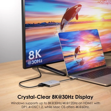 Wavlink Bộ Chia USB-C 2 HDMI 8K/4K 120Hz 60Hz 30Hz và Sạc Nhanh 95W Hub HD 2.1