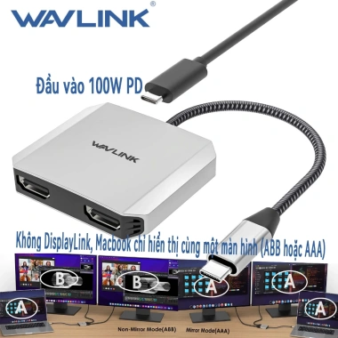 Wavlink Bộ Chia USB‑C 2 HDMI 4K@60Hz + Sạc Nhanh 87W – Hub Màn Hình Kép Giá Ưu Đãi 325.500₫