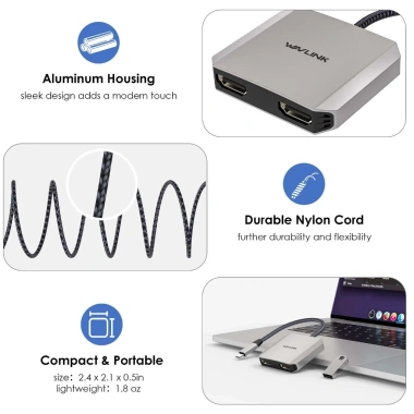 Wavlink Bộ Chia USB‑C 2 HDMI 4K@60Hz + Sạc Nhanh 87W – Hub Màn Hình Kép Giá Ưu Đãi 325.500₫
