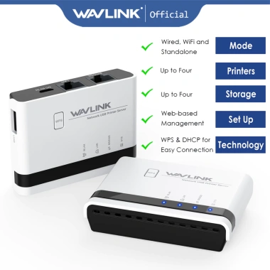 WAVLINK Máy chủ in không dây USB WiFi + Cầu LAN - Hỗ trợ RAW, chế độ không dây & có dây, giảm 20%