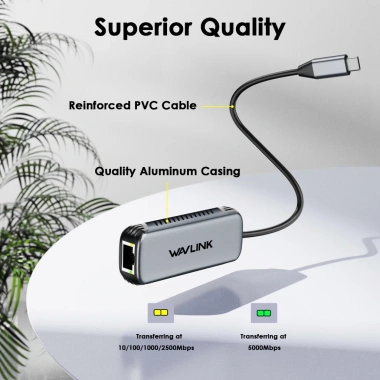 WAVLINK USB-C sang Ethernet 5.000Mbps RJ45 Gigabit – Không cần driver, Plug-and-Play 2