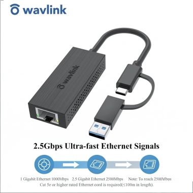 WAVLINK USB-C/A sang Ethernet 2.5Gb Nhỏ Gọn, 2-trong-1, Windows, Mac, iPadOS - 354.060 VND
