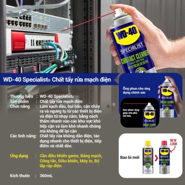WD-40 Contact Cleaner 360ml - Vệ sinh bo mạch điện tử, làm sạch điện, không dư lượng