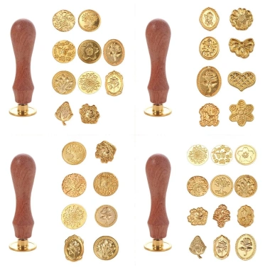 WEETW Bộ đầu tem sáp 8/10/12 Hoa hồng, sơn mài, tay cầm gỗ, tháo rời – 94.600₫ 4