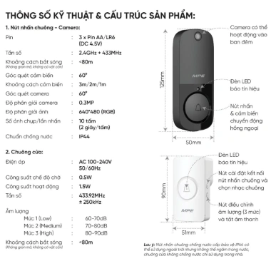 WIFI chuông cửa không dây thông minh 38 âm, camera VDB2/SC MPE - 1.015.000₫
