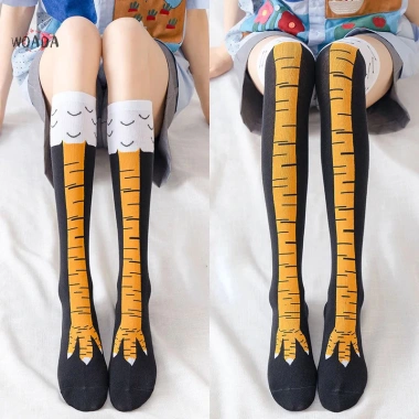 Woada Chân Gà Nữ Đầu Gối Dài Tất Hoạt Hình 3D In Cotton Móng Vuốt Đùi Tất Cao Giá 54.972₫