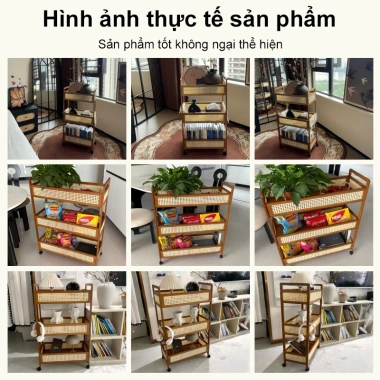 WoodLand Xe Đẩy Đa Năng 3 Tầng Bánh Xe Linh Hoạt - Thiết Kế Tre Tự Nhiên, Kệ Gỗ Đan Mây 319.000 VND 2
