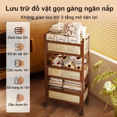 WoodLand Xe Đẩy Đa Năng 3 Tầng Bánh Xe Linh Hoạt - Thiết Kế Tre Tự Nhiên, Kệ Gỗ Đan Mây 319.000 VND 4