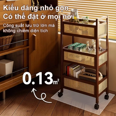 WoodLand Xe Đẩy Đa Năng 3 Tầng Bánh Xe Linh Hoạt - Thiết Kế Tre Tự Nhiên, Kệ Gỗ Đan Mây 319.000 VND 6