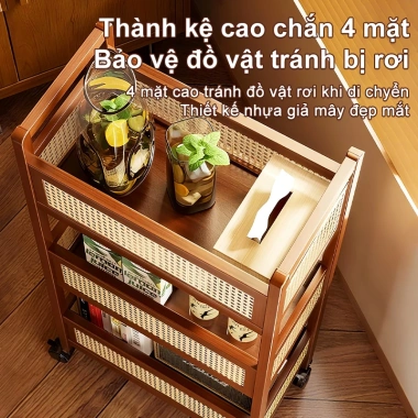WoodLand Xe Đẩy Đa Năng 3 Tầng Bánh Xe Linh Hoạt - Thiết Kế Tre Tự Nhiên, Kệ Gỗ Đan Mây 319.000 VND 7