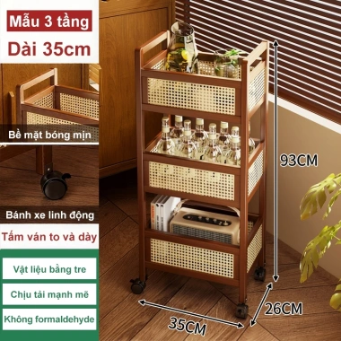 WoodLand Xe Đẩy Đa Năng 3 Tầng Bánh Xe Linh Hoạt - Thiết Kế Tre Tự Nhiên, Kệ Gỗ Đan Mây 319.000 VND 10
