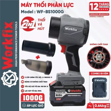 WORKFIX WF-BS1.000G Máy Thổi Đảo Chiều Hút Bụi, Pin, Không Than - 550.000 VND