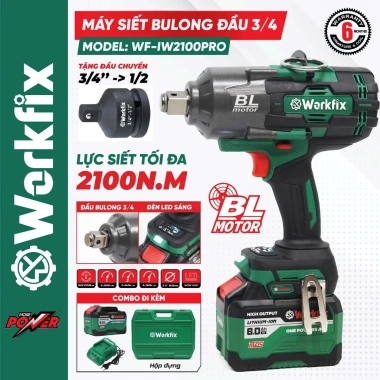 WORKFIX WF-IW2.100N Máy Bắn Bulong Auto Stop 2.100N Không Chổi Than - Mở Vặn Ốc Xe Tải Giá Ưu Đãi 2,898,000₫