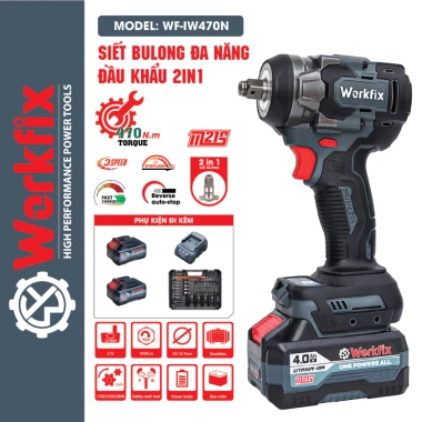 WORKFIX WF-IW470N Siết bulong 2 trong 1, Động cơ không chổi than, Lực siết 470N.m - Giá ưu đãi 594.000 VND