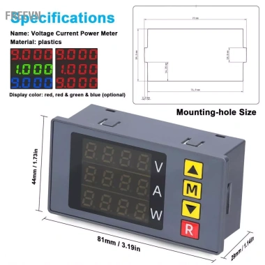 WOTAO BM730 Đồng hồ đo điện áp 3in1 Vôn kế kỹ thuật số 4 chữ số, Ampe kế đa chức năng có còi, hiển thị tinh chỉnh Vo thấp - 254,100₫