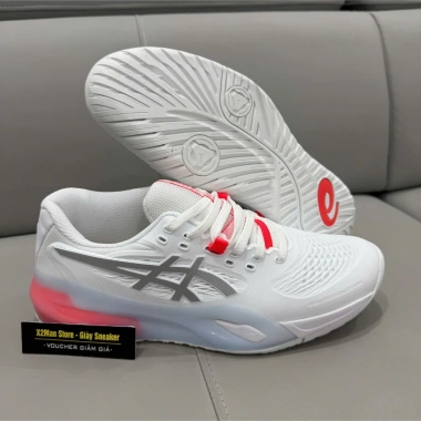 X2Man Giày Thể Thao Tennis Pickleball Asic Gel X Resolusion 10 Màu Trắng Xám Đế Cam