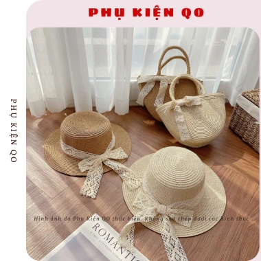 XẢ HÀNG Combo Túi Cói & Mũ Cói Biển Rộng Vành Sóng Phối Nơ - Siêu Nhẹ Giá 59.999đ