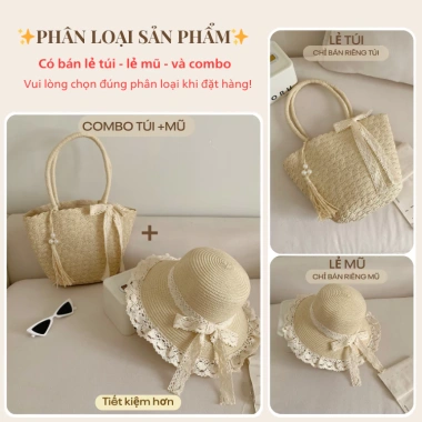 XẢ HÀNG Combo Túi Cói & Mũ Cói Biển Rộng Vành Sóng Phối Nơ - Siêu Nhẹ Giá 59.999đ 10 XẢ HÀNG Combo Túi Cói & Mũ Cói Biển Rộng Vành Sóng Phối Nơ - Siêu Nhẹ Giá 59.999đ 10