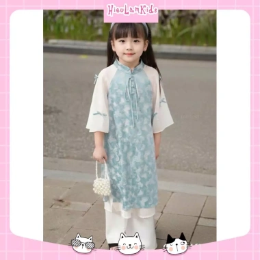 Xả kho CBM22 - Bộ áo dài cách tân ngắn tay Tiểu Điệp bờm cho bé gái lễ tết 145k 3